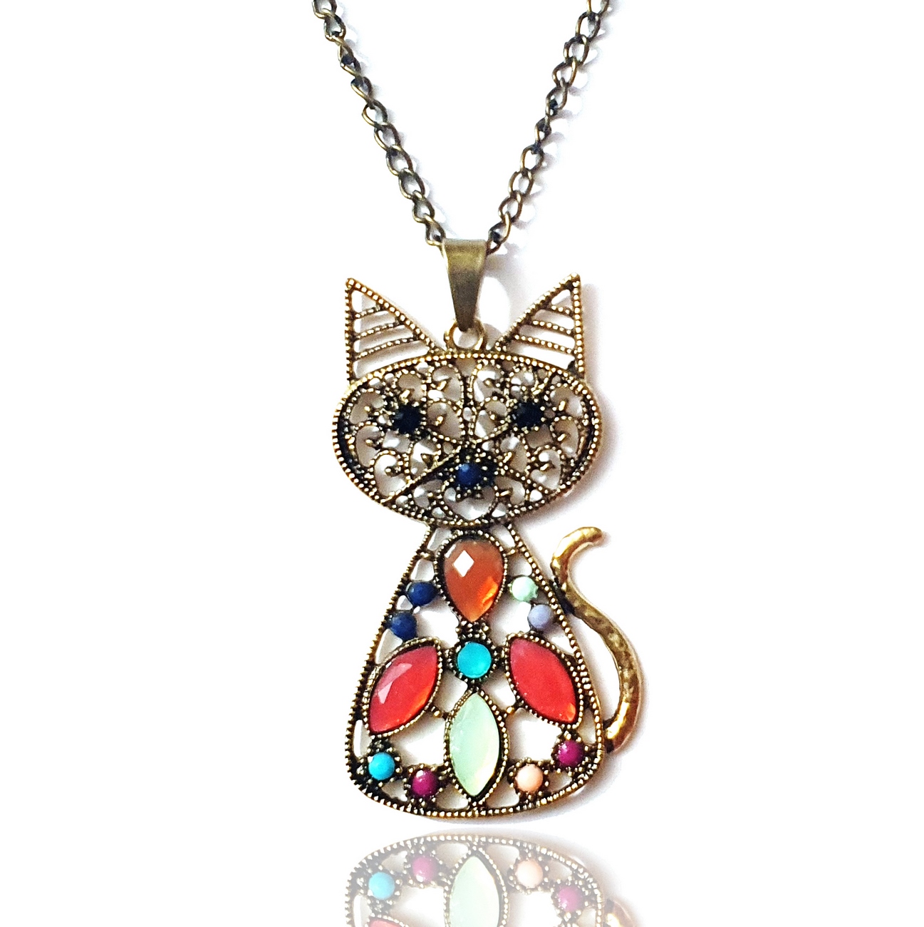 Collar Gato Vintage Pedreria + Estuche 